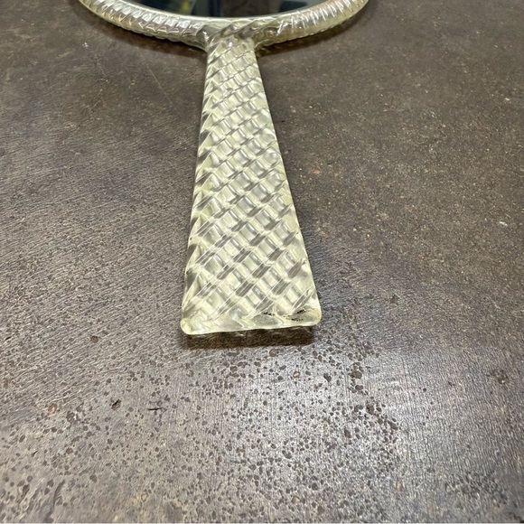 Vintage Hand Mirror Lucite Handle Floral Painted Back Vanity Dressing Table Deco - Picture 5 of 6